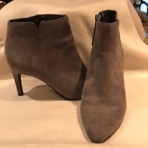 Gray suede bootie.